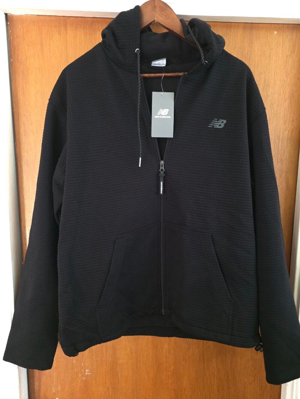 New Balance Black Full-Zip Hooded Performance Jacket Textured Large Men's